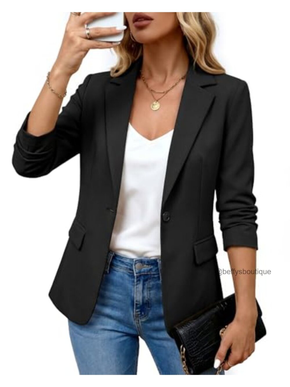 Women's Business Casual Blazer, Notched Lapel, One Button, Polyester, Office